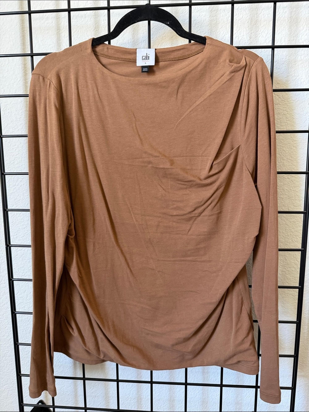 CAbi Long-Sleeve Draped Top in Warm Brown